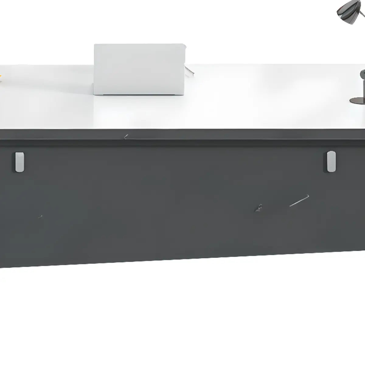 White-Black Wood L-Shape Computer Desk — Brown/ Black / Without Chairs