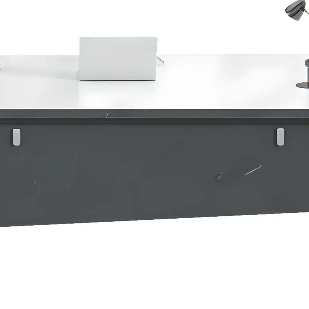 White-Black Wood L-Shape Computer Desk — Brown/ Black / Without Chairs