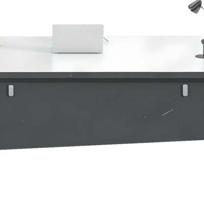 White-Black Wood L-Shape Computer Desk — Brown/ Black / Without Chairs