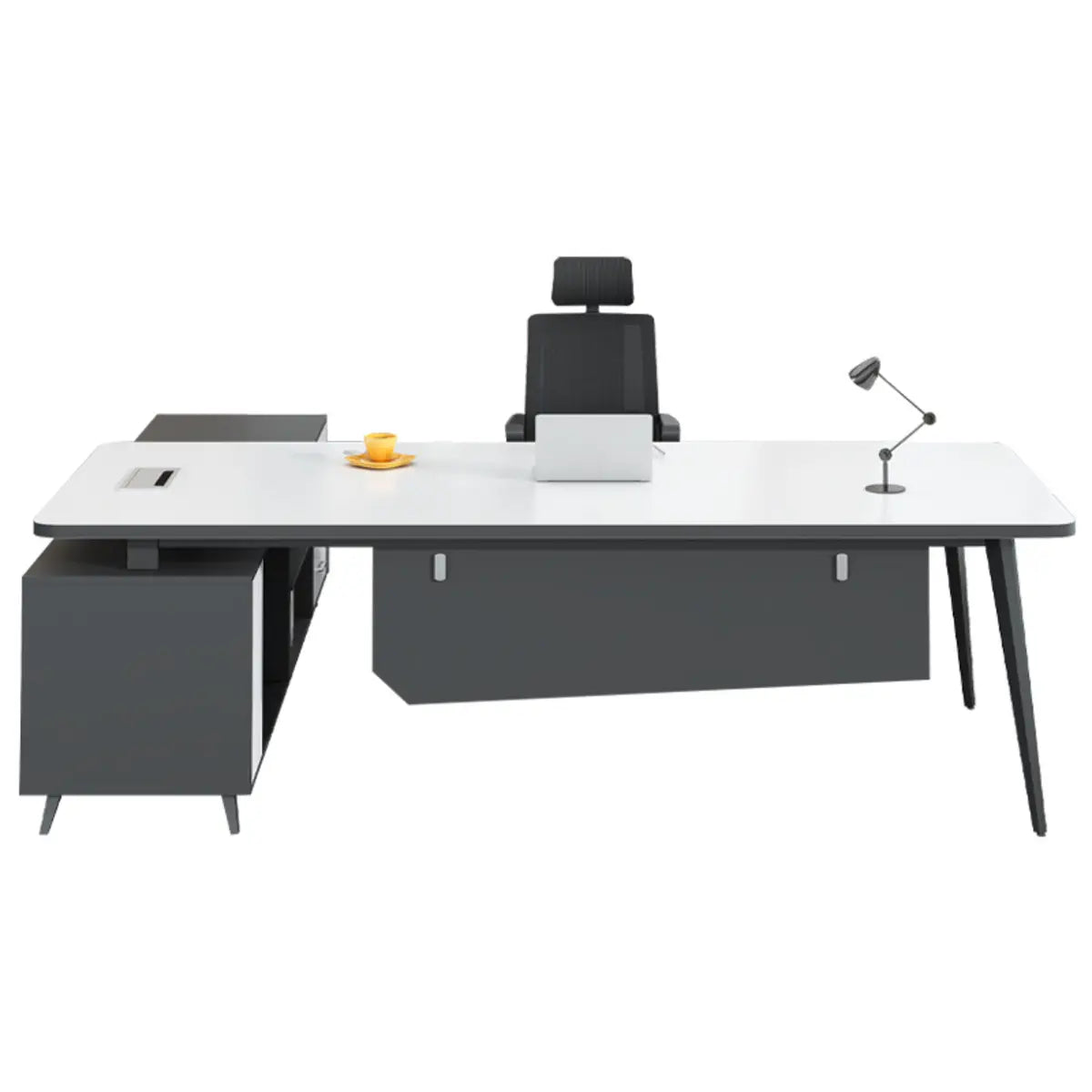 White-Black Wood L-Shape Computer Desk — White-Black / Without Chairs