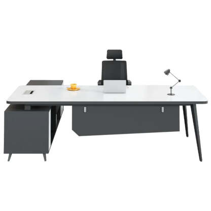 White-Black Wood L-Shape Computer Desk — White-Black / Without Chairs
