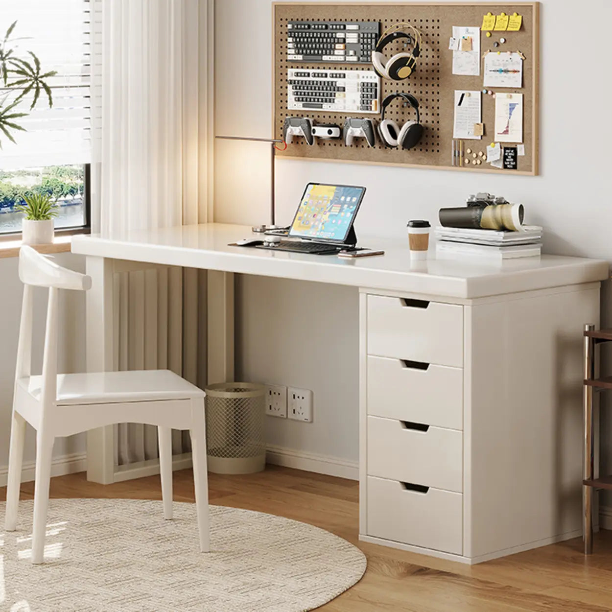 White Butcher Block Soft-Close Computer Desk — Without Chairs / Grey