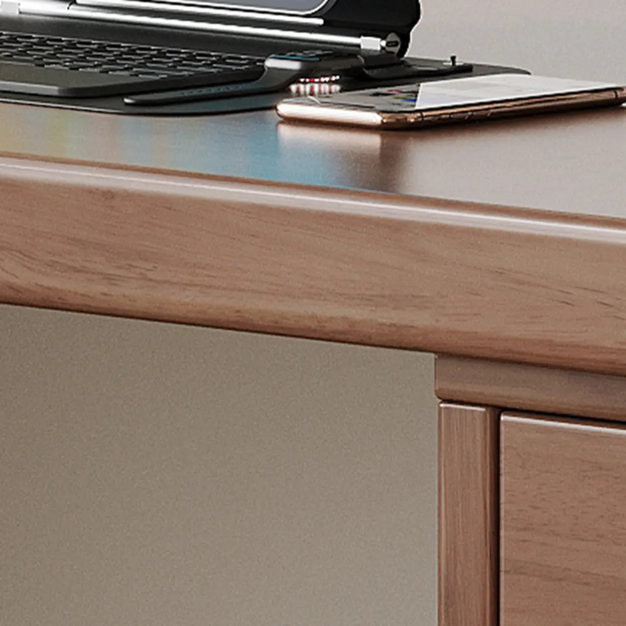 White Butcher Block Soft-Close Computer Desk — Without Chairs / Natural Finish