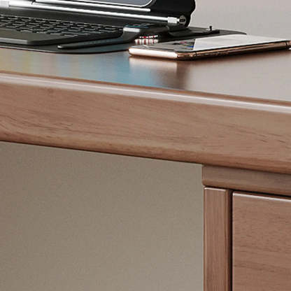 White Butcher Block Soft-Close Computer Desk — Without Chairs / Natural Finish