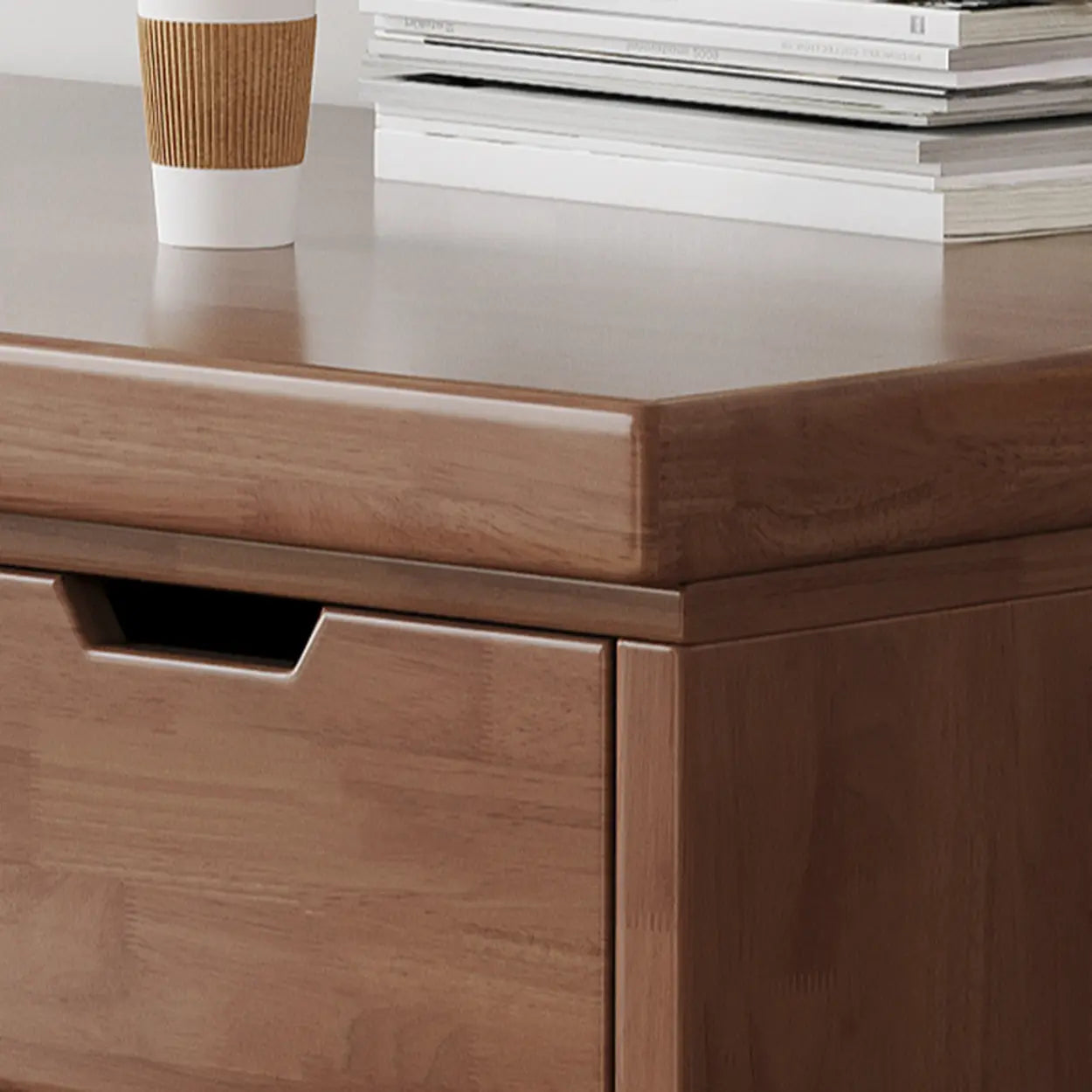 White Butcher Block Soft-Close Computer Desk — Without Chairs / Walnut