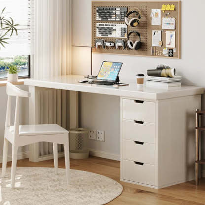 White Butcher Block Soft-Close Computer Desk — Without Chairs / Grey