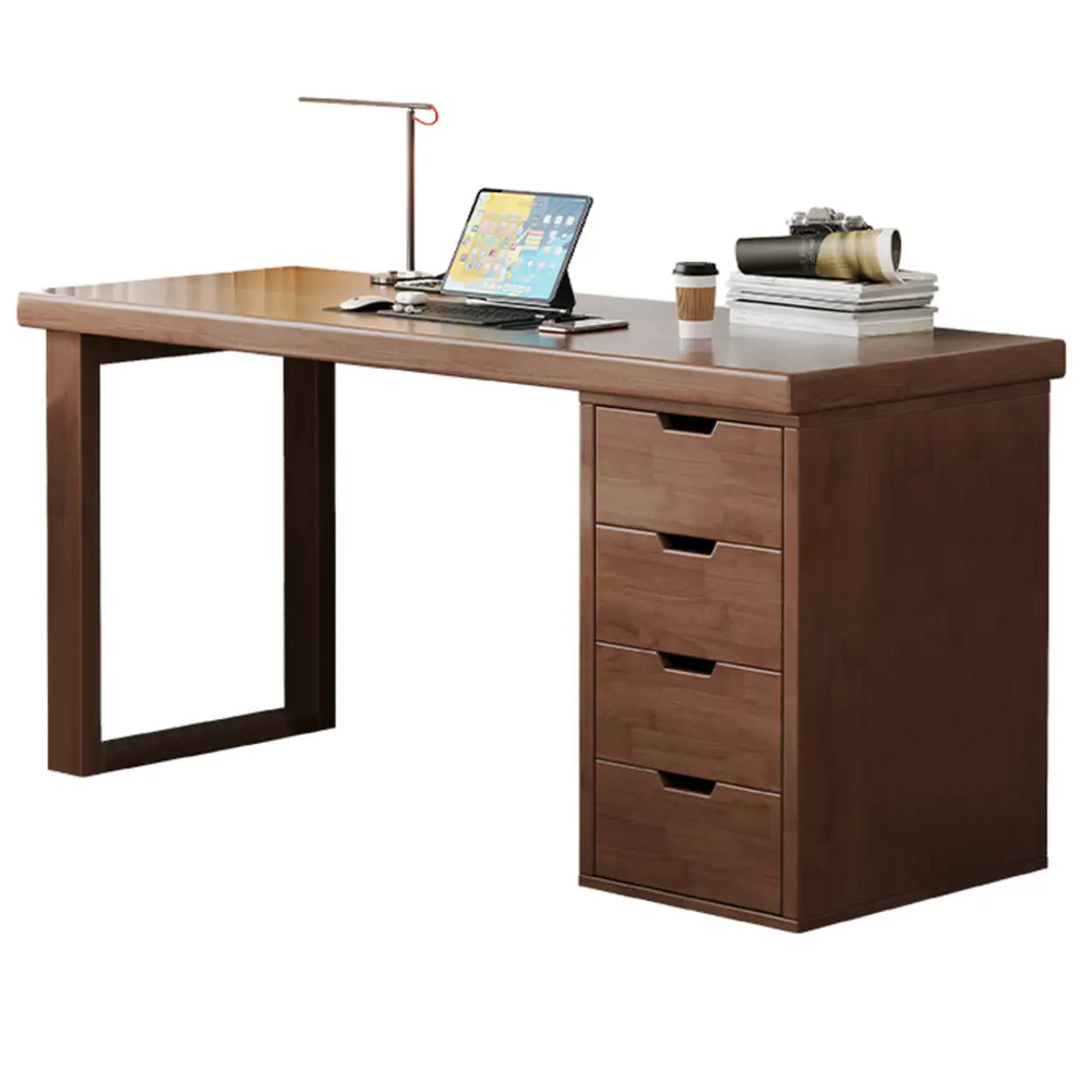 White Butcher Block Soft-Close Computer Desk — Without Chairs / Grey