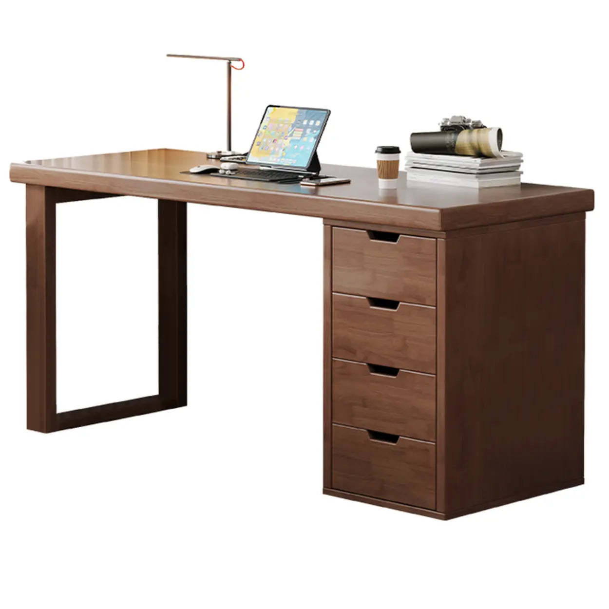 Modern soft-close computer white wood desks, Lighom — 39.4"L x 23.6"W x 29.5"H / Walnut