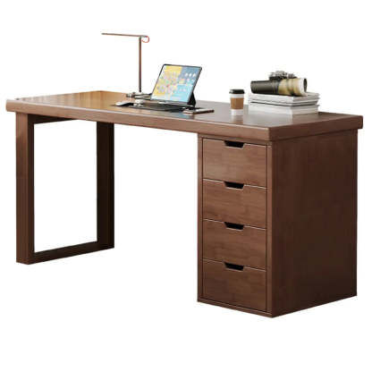 White Butcher Block Soft-Close Computer Desk — Without Chairs / Grey