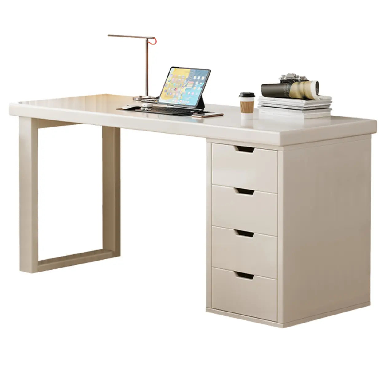 White Butcher Block Soft-Close Computer Desk — Without Chairs / Grey