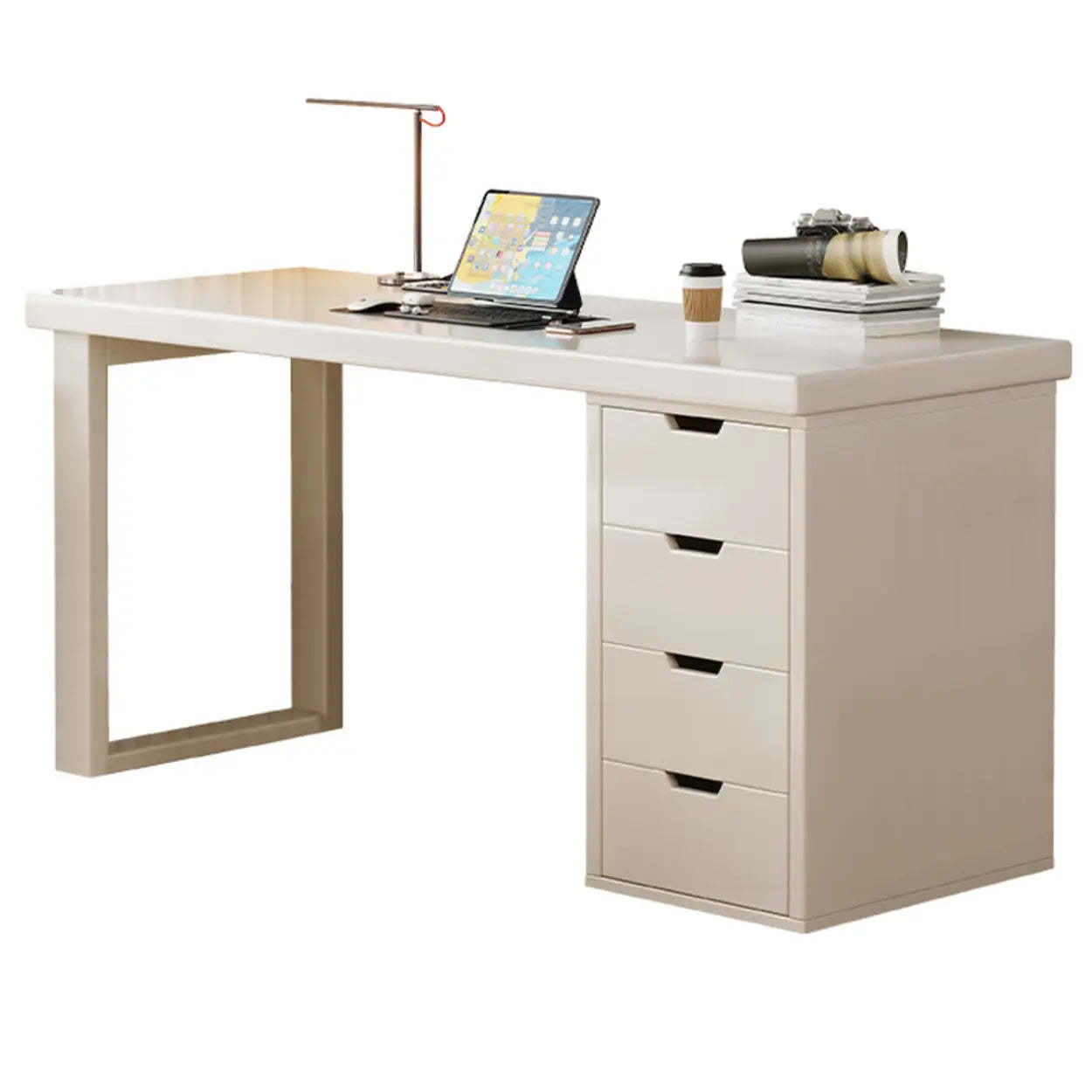 White Butcher Block Soft-Close Computer Desk — Without Chairs / Grey