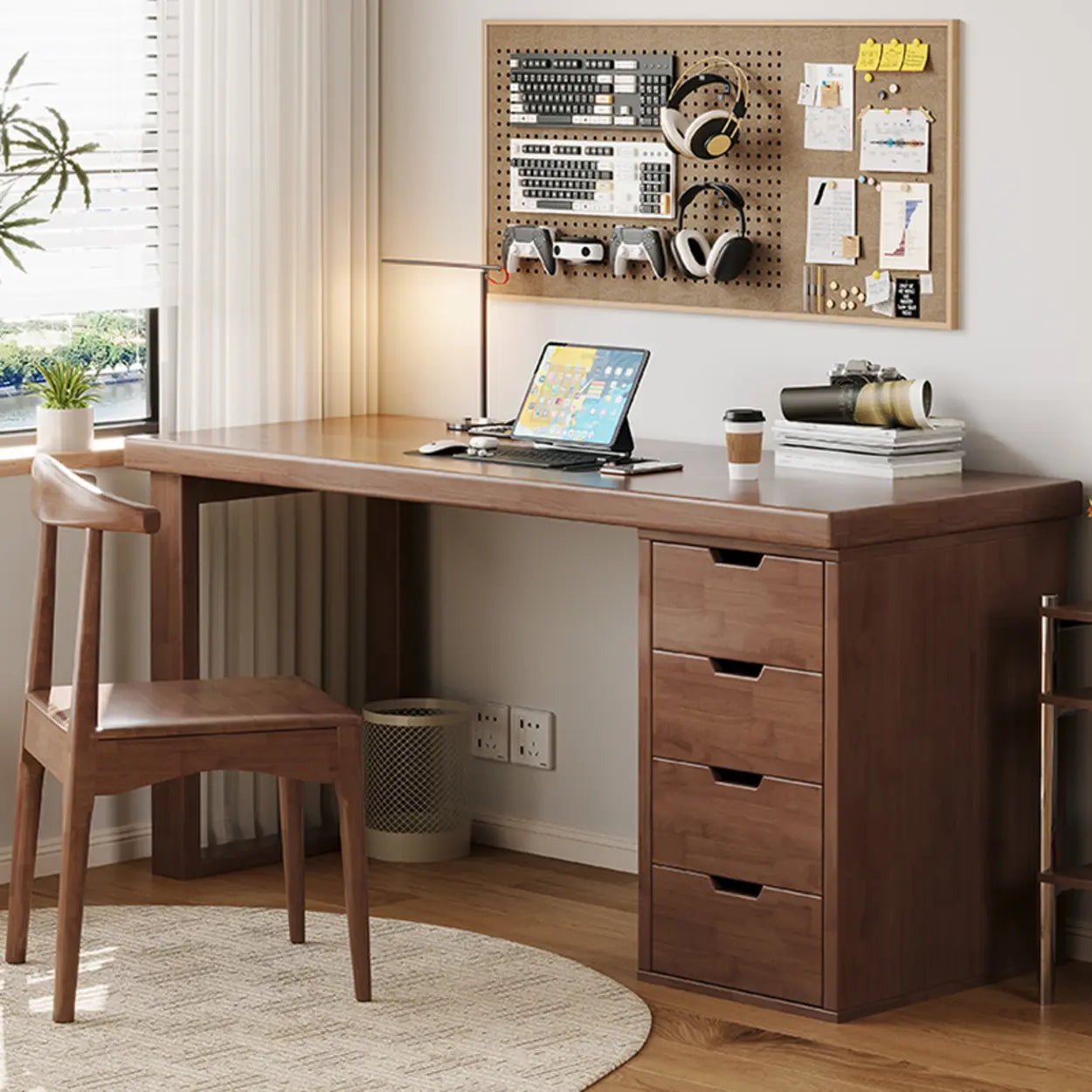 White Butcher Block Soft-Close Computer Desk — Without Chairs / Grey