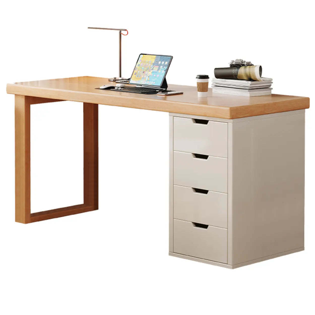 White Butcher Block Soft-Close Computer Desk — Without Chairs / Grey