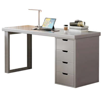 White Butcher Block Soft-Close Computer Desk — Without Chairs / Natural Finish