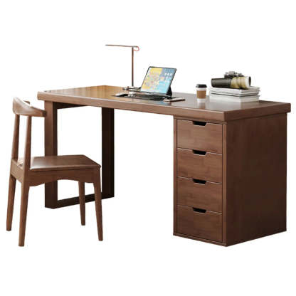 White Butcher Block Soft-Close Computer Desk — Without Chairs / Natural Finish