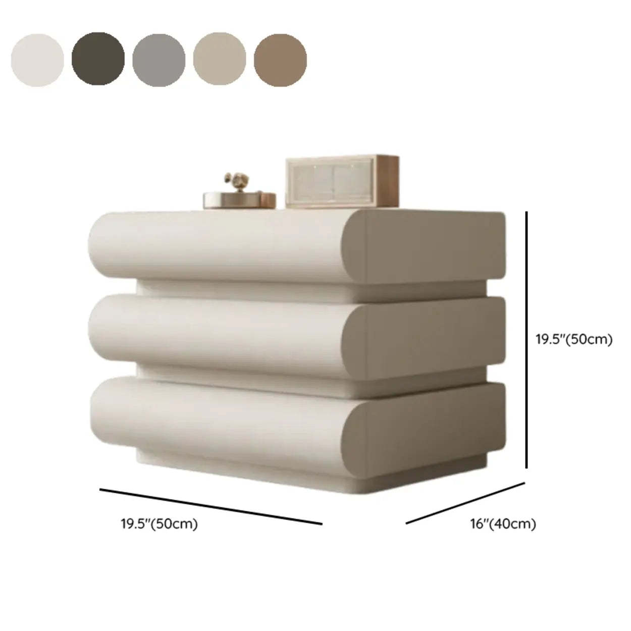 White Compact 3-Drawer Wood Faux Leather Nightstand