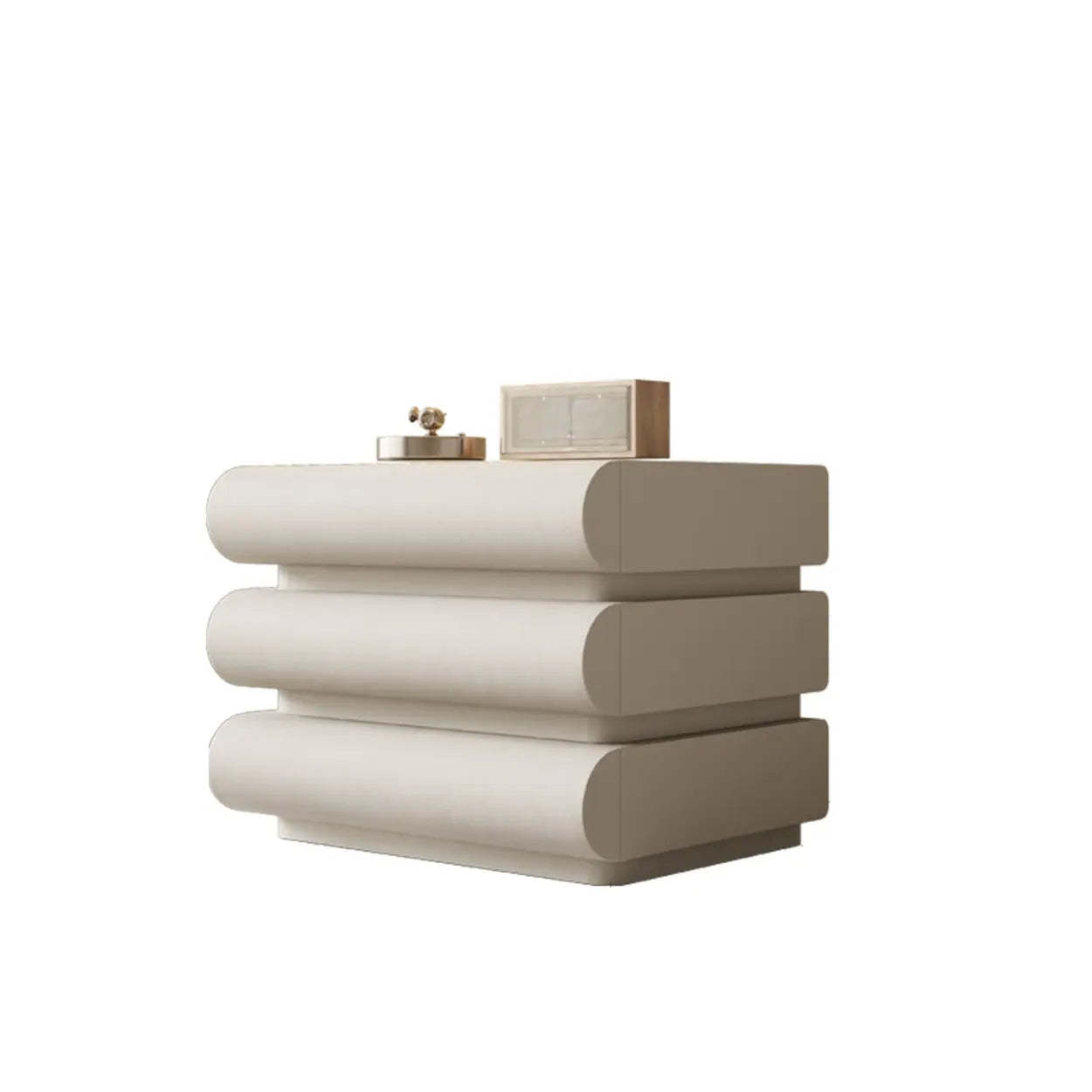 White Compact 3-Drawer Wood Faux Leather Nightstand — Off-White