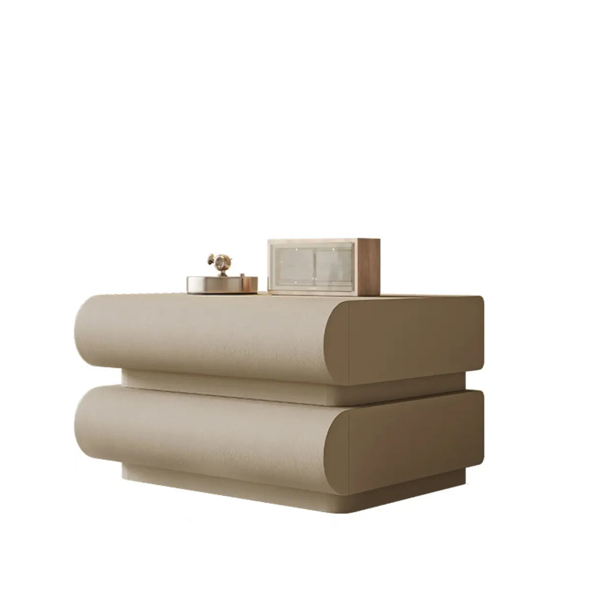 White Compact 3-Drawer Wood Faux Leather Nightstand — Coffee