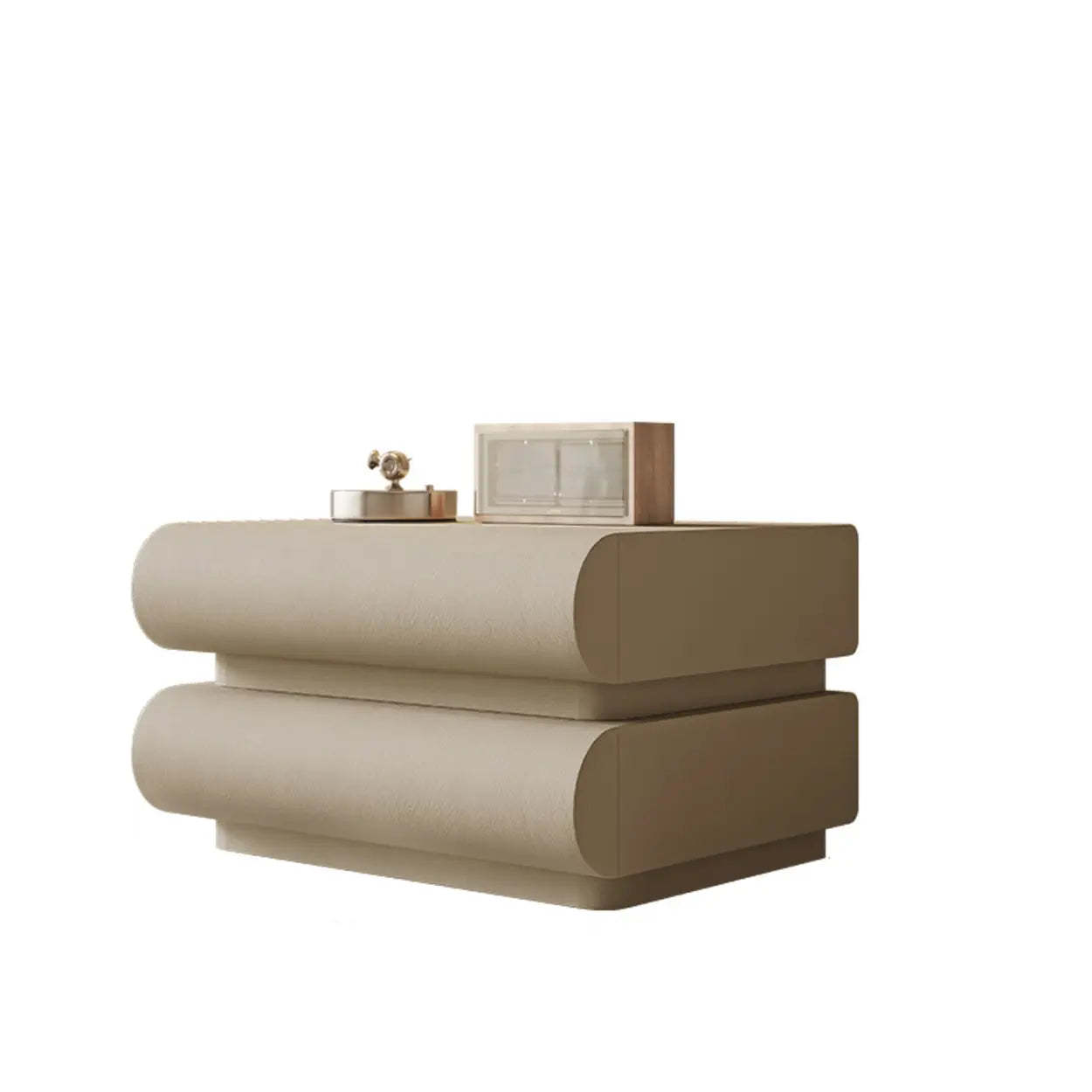 White Compact 3-Drawer Wood Faux Leather Nightstand — Coffee
