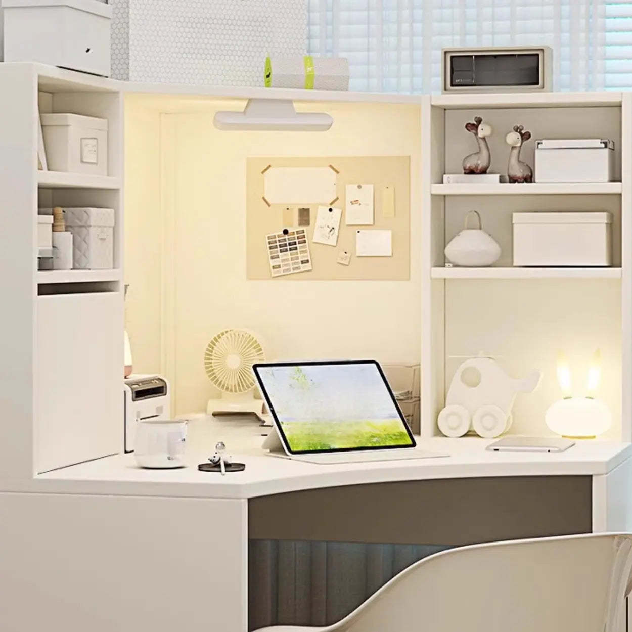 White Compact Hutch Corner Computer Desk — Table Only