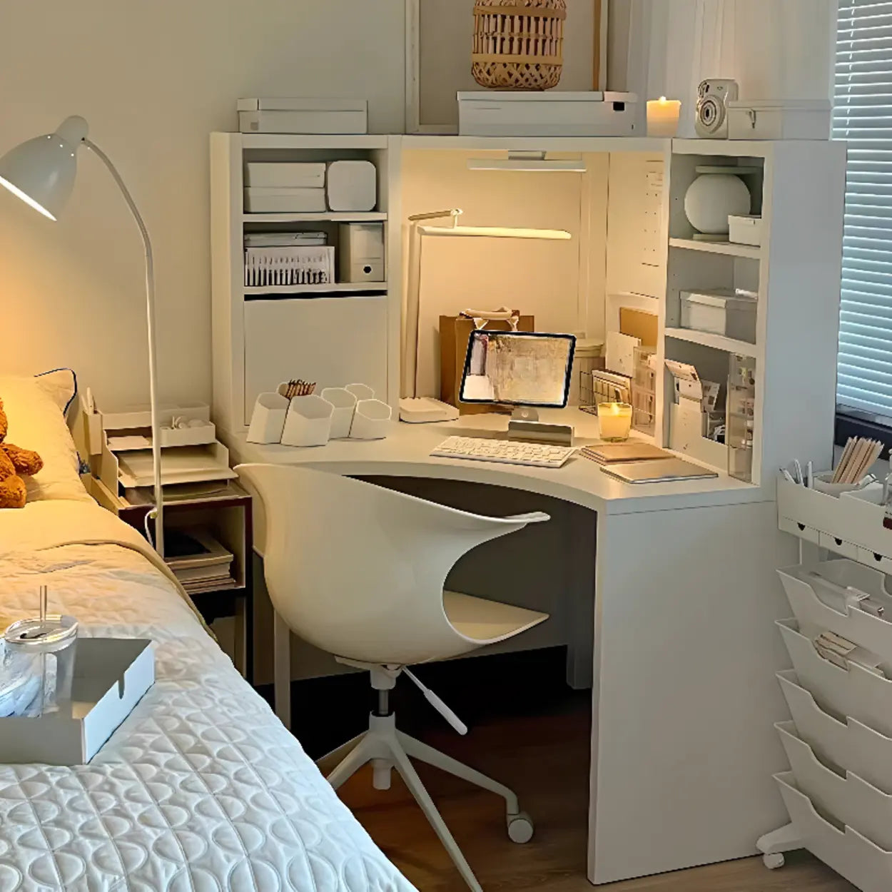 White Compact Hutch Corner Computer Desk