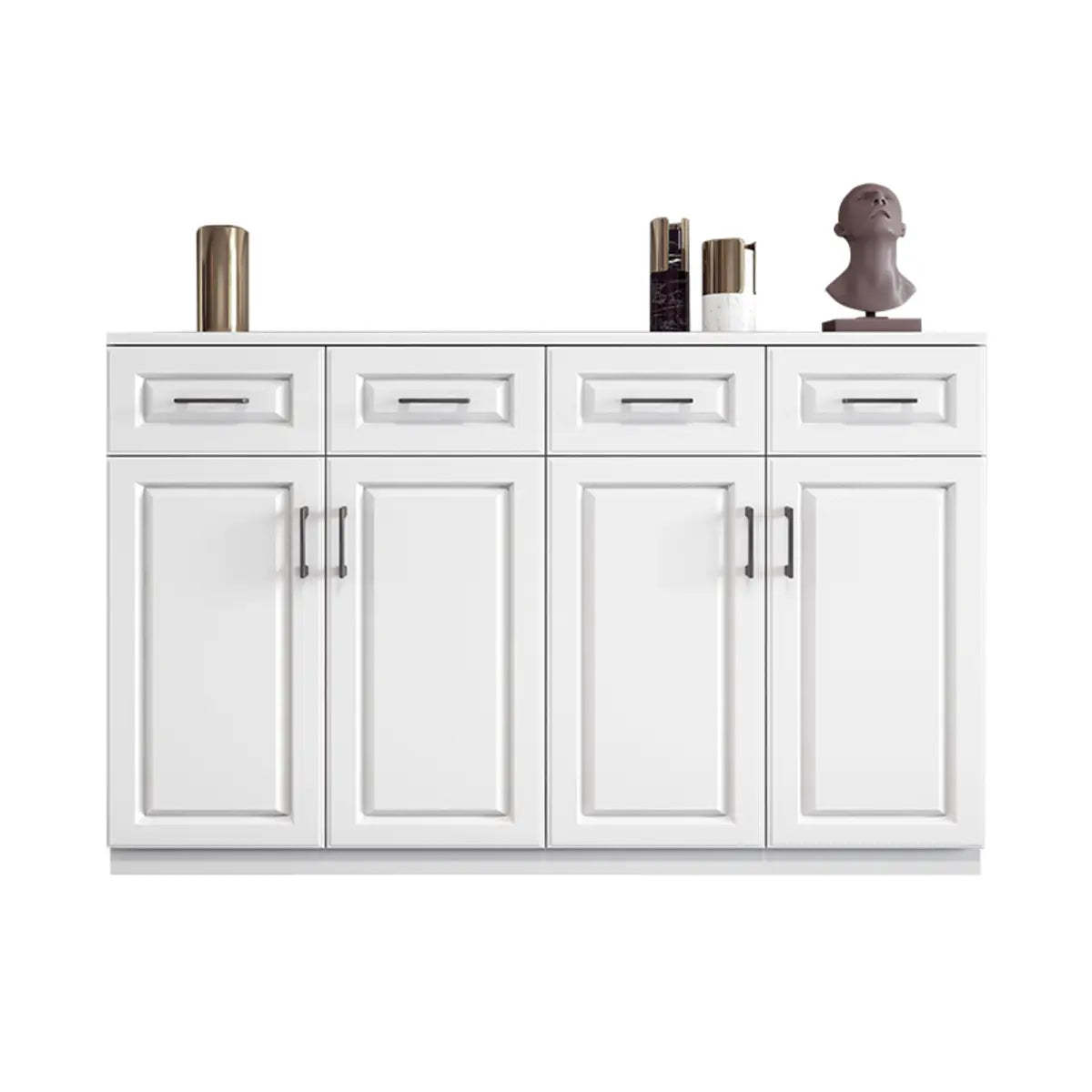 White Composite Wood Buffet with Drawers and Shelves