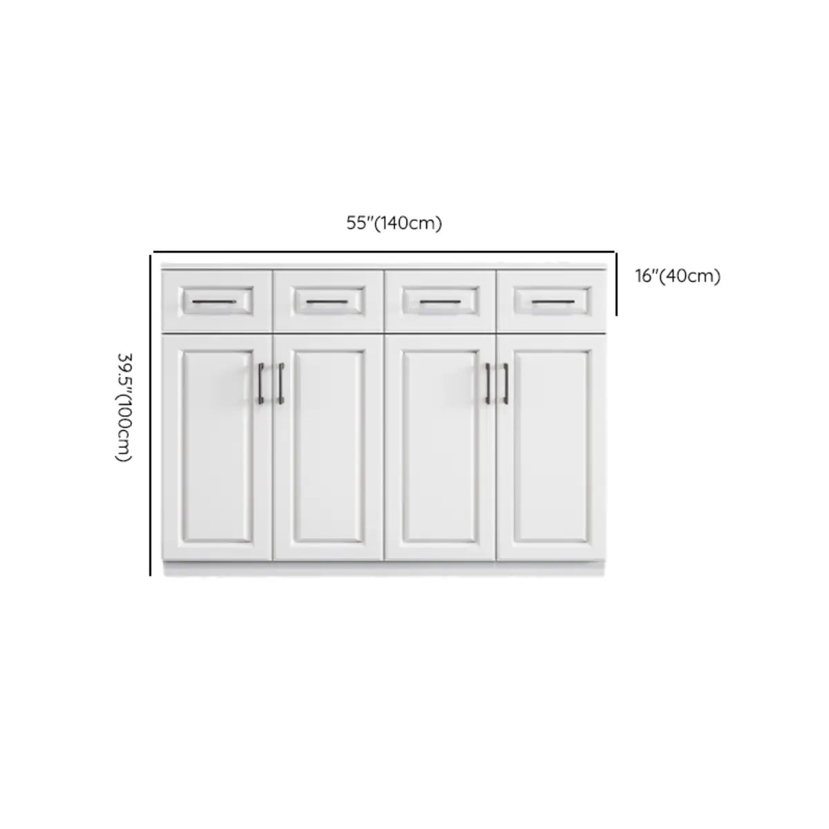 White Composite Wood Buffet with Drawers and Shelves
