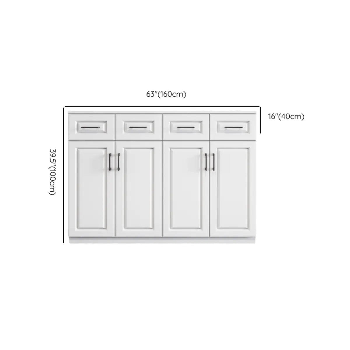 White Composite Wood Buffet with Drawers and Shelves
