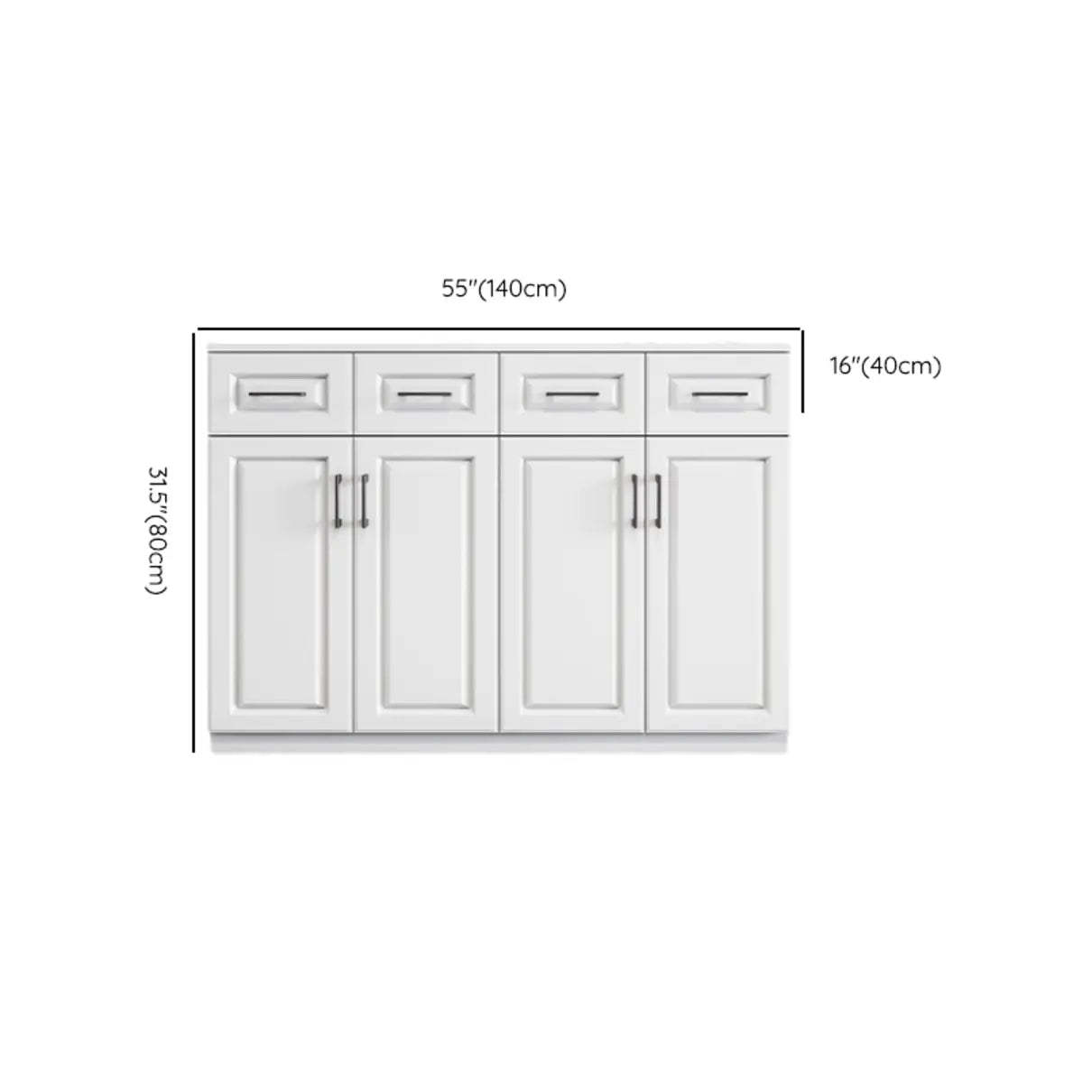 White Composite Wood Buffet with Drawers and Shelves