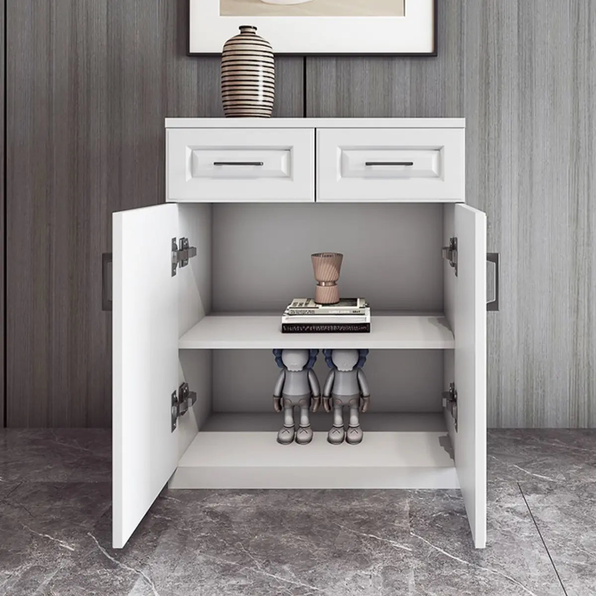 White Composite Wood Buffet with Drawers and Shelves