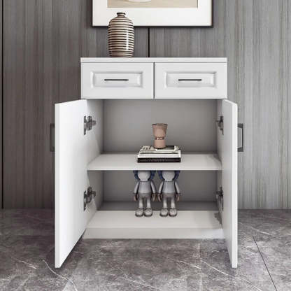 White Composite Wood Buffet with Drawers and Shelves