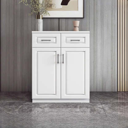 White Composite Wood Buffet with Drawers and Shelves