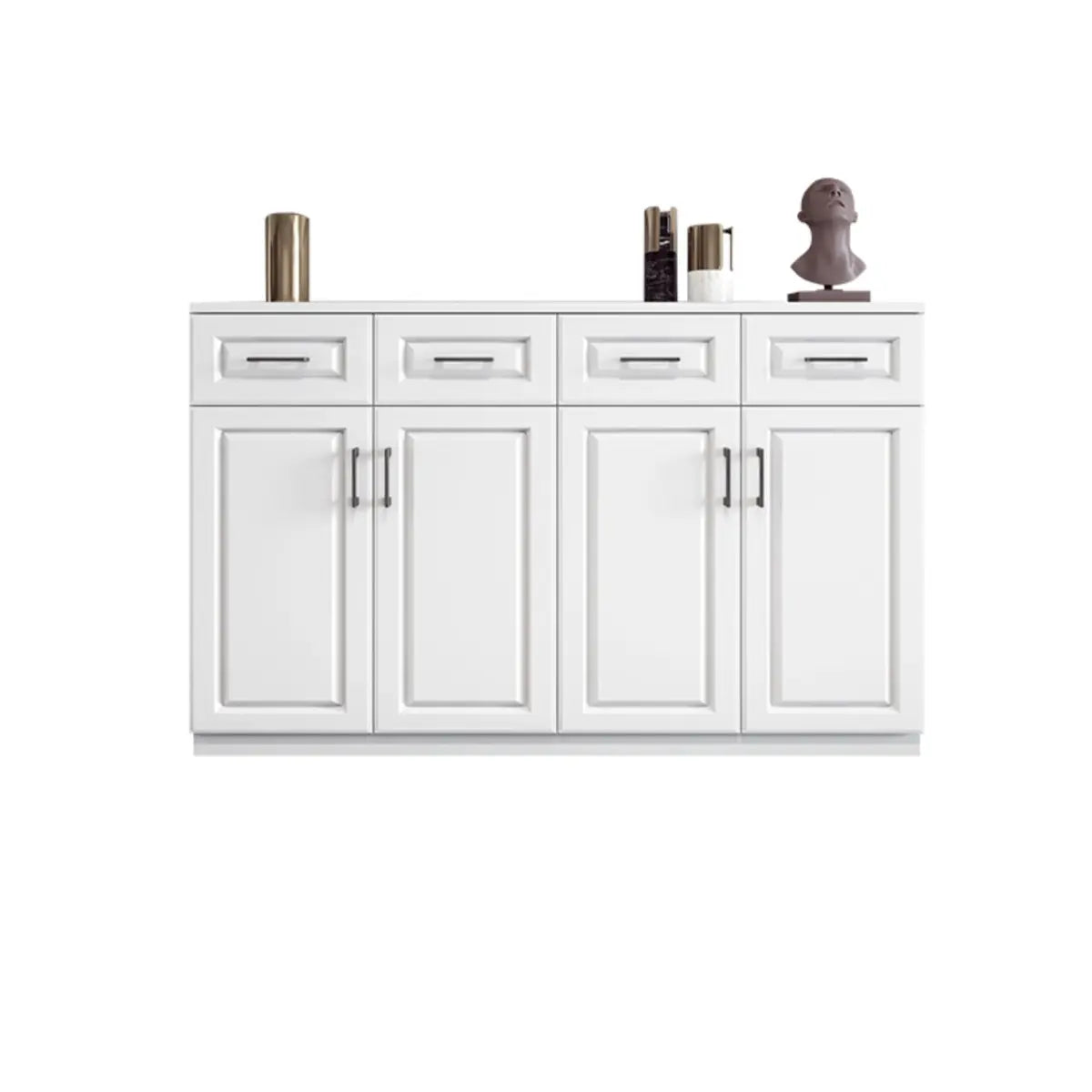 White Composite Wood Buffet with Drawers and Shelves