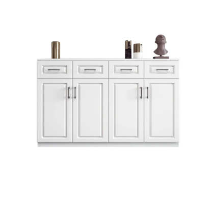 White Composite Wood Buffet with Drawers and Shelves