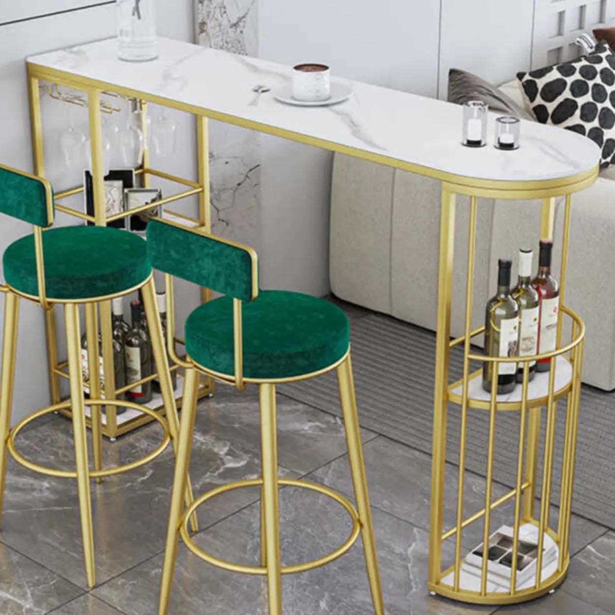 White Curved Metal Large Bar Table with Shelf — Table Only