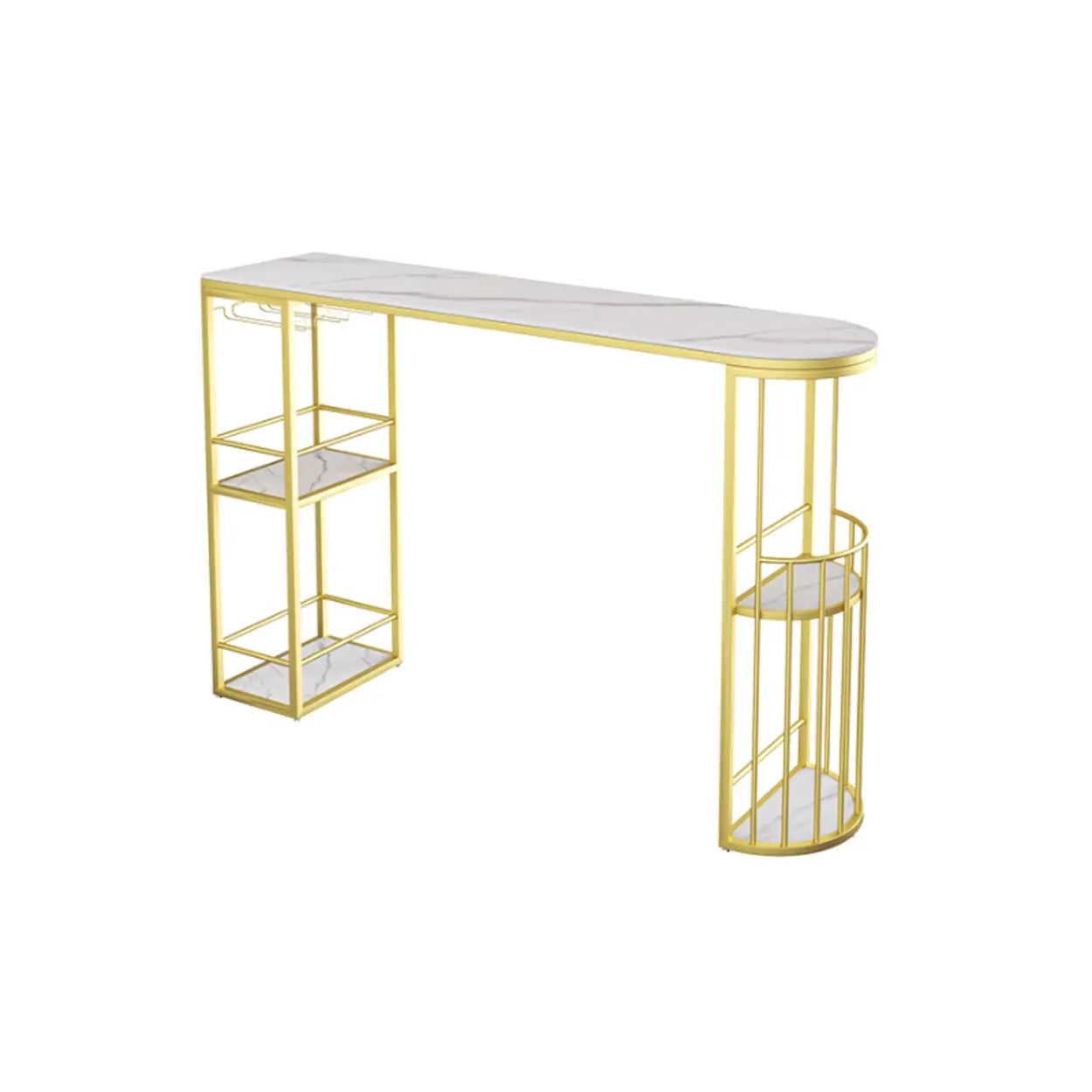 White Curved Metal Large Bar Table with Shelf — Table Only