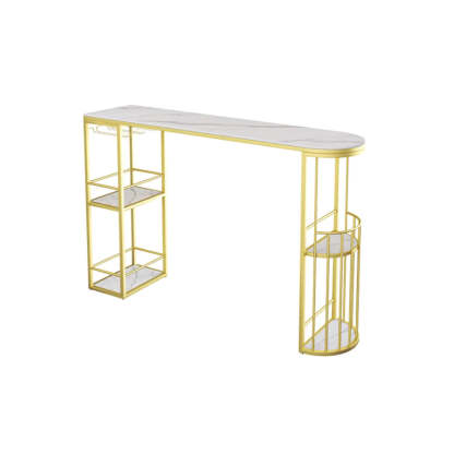 White Curved Metal Large Bar Table with Shelf — Table Only