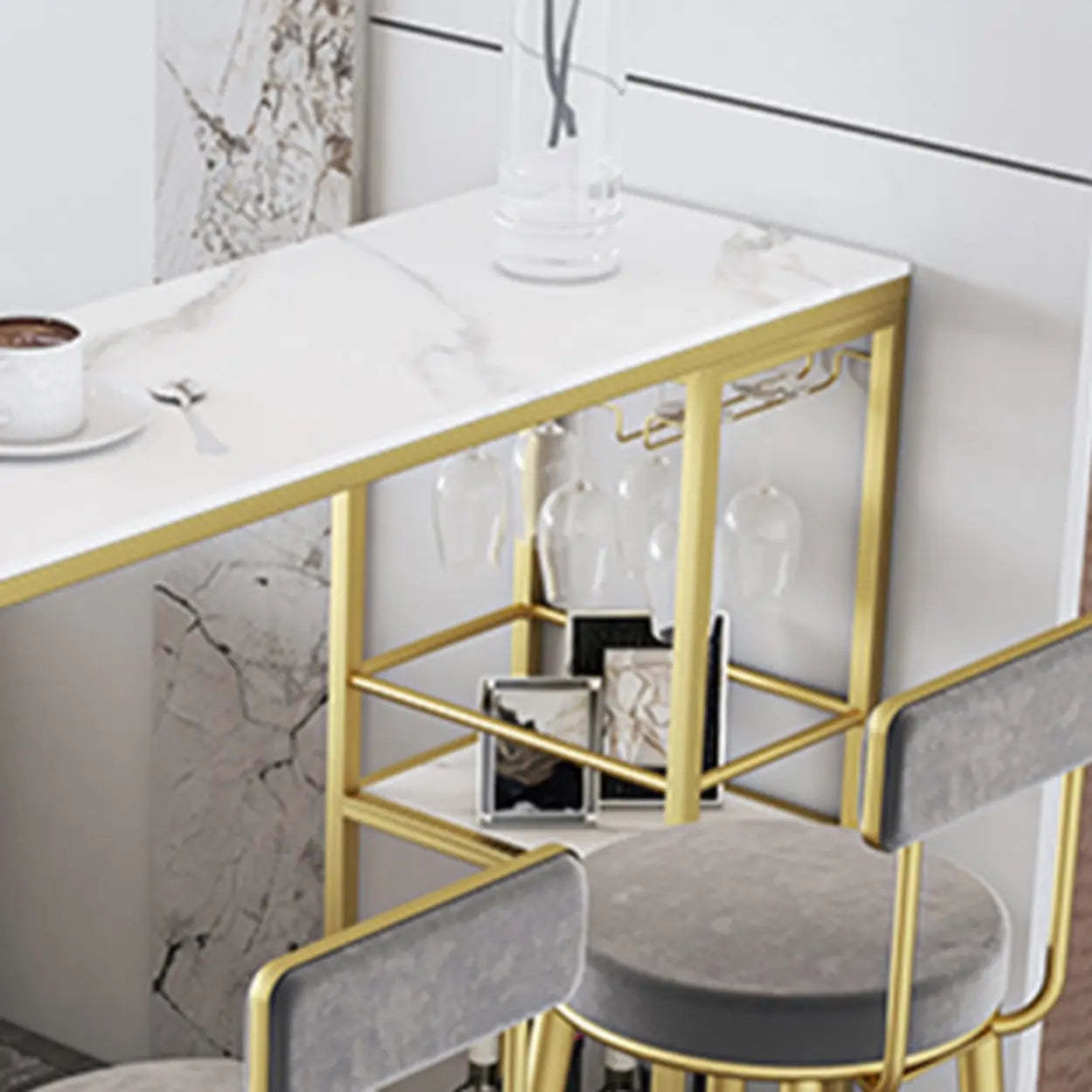 White Curved Metal Large Bar Table with Shelf — Table Only