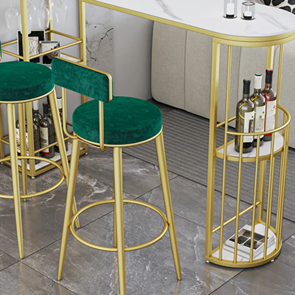 White Curved Metal Large Bar Table with Shelf — Table Only