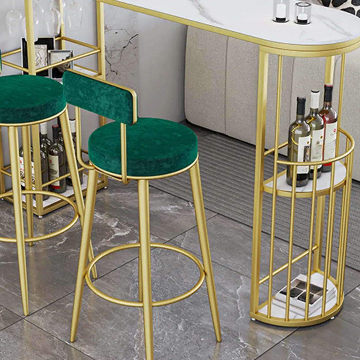 White Curved Metal Large Bar Table with Shelf — Table Only