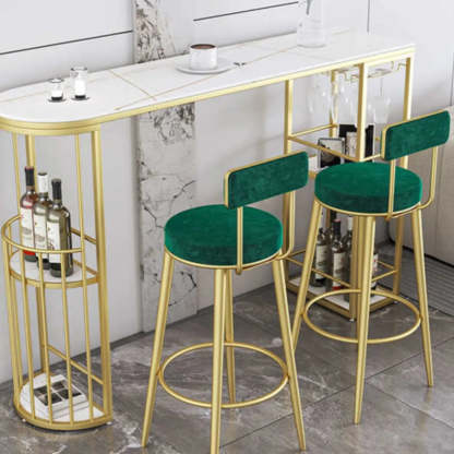 White Curved Metal Large Bar Table with Shelf — Table Only