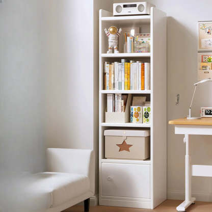 White Elegant Wood Narrow Bookcase — Oak/ White