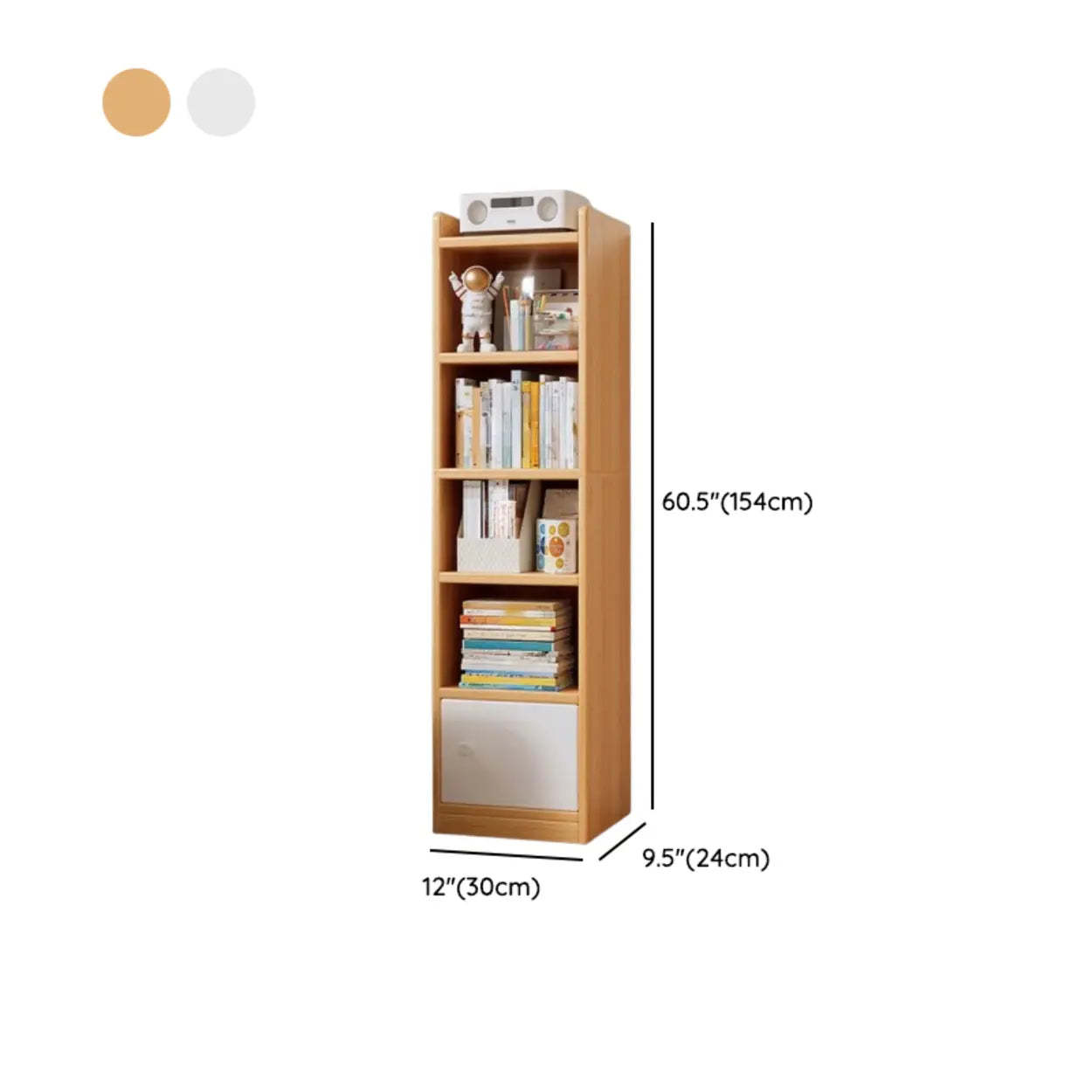 White Elegant Wood Narrow Bookcase