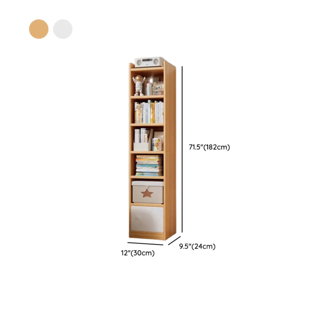 White Elegant Wood Narrow Bookcase