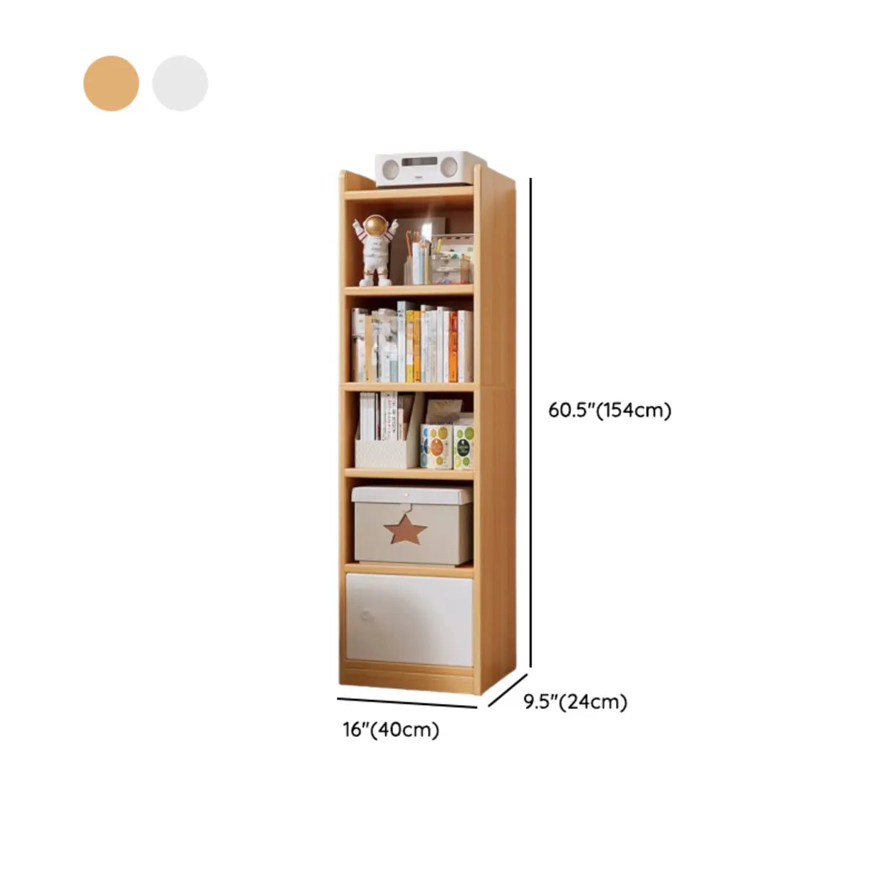 White Elegant Wood Narrow Bookcase