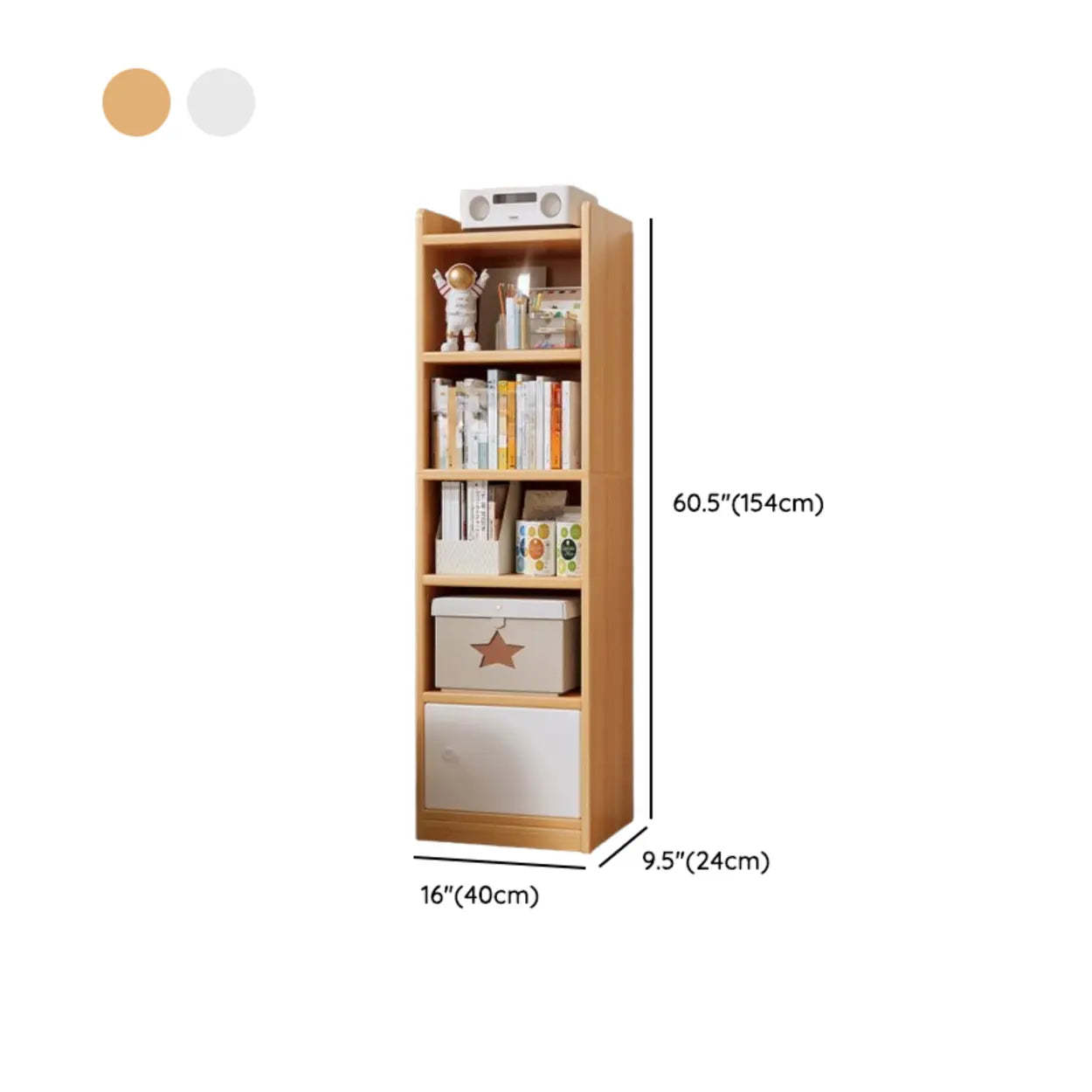 White Elegant Wood Narrow Bookcase
