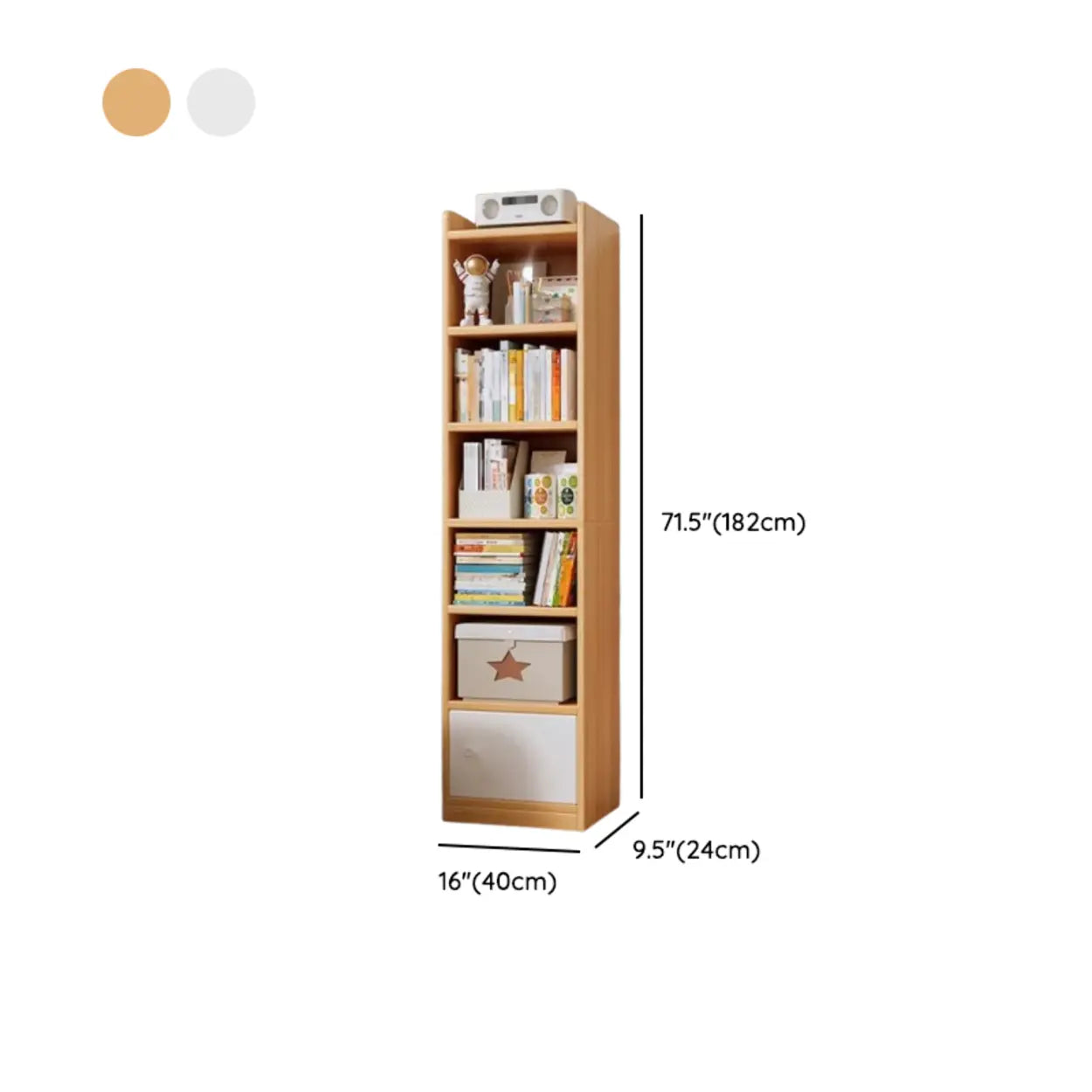 White Elegant Wood Narrow Bookcase