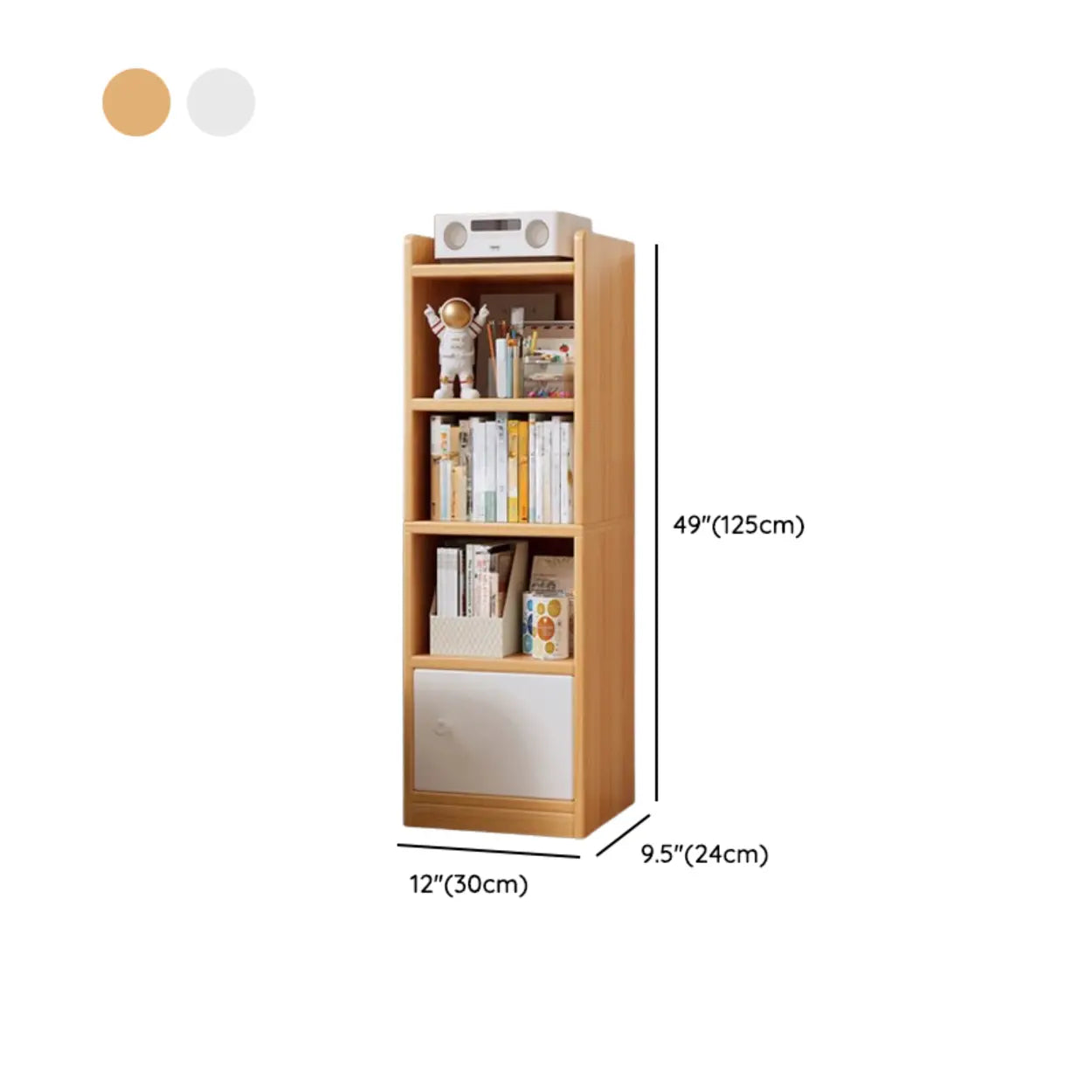 White Elegant Wood Narrow Bookcase
