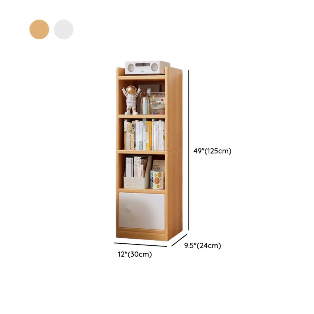 White Elegant Wood Narrow Bookcase