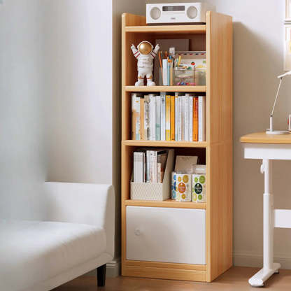 White Elegant Wood Narrow Bookcase — Warm White